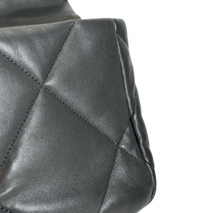 Used CHANEL Quilted Goatskin Chanel 19 Chain Shoulder Bag Grey Gold Ruthenium