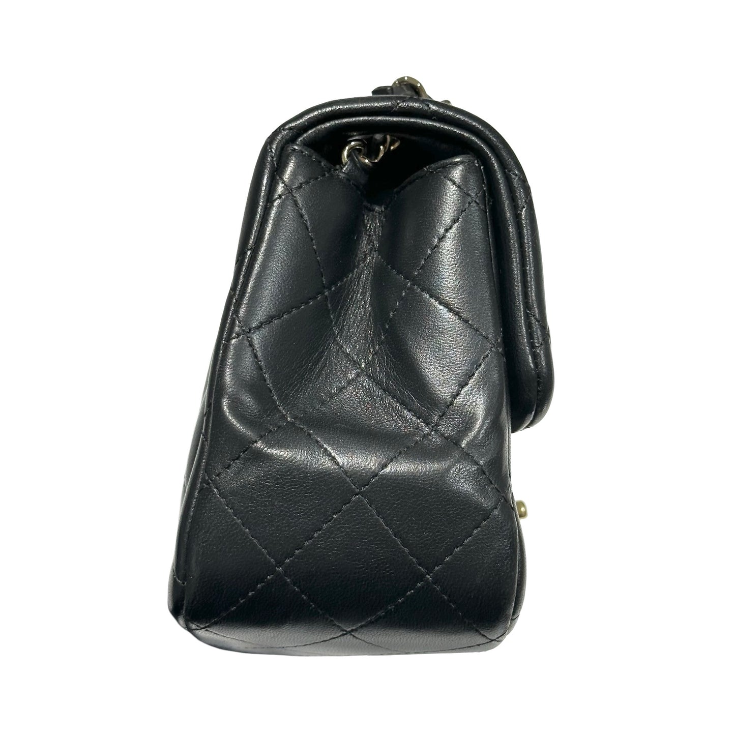 Used CHANEL Lambskin Leather Mini Flap 17cm Cross Body Bag Black GHW