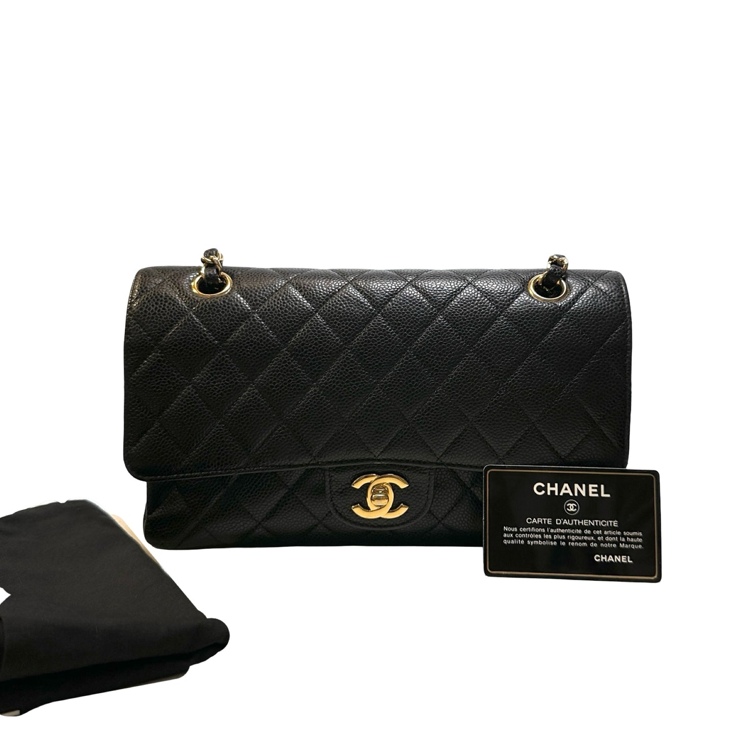 Used CHANEL Calfskin CF 25 Chain Shoulder Bag Black GHW
