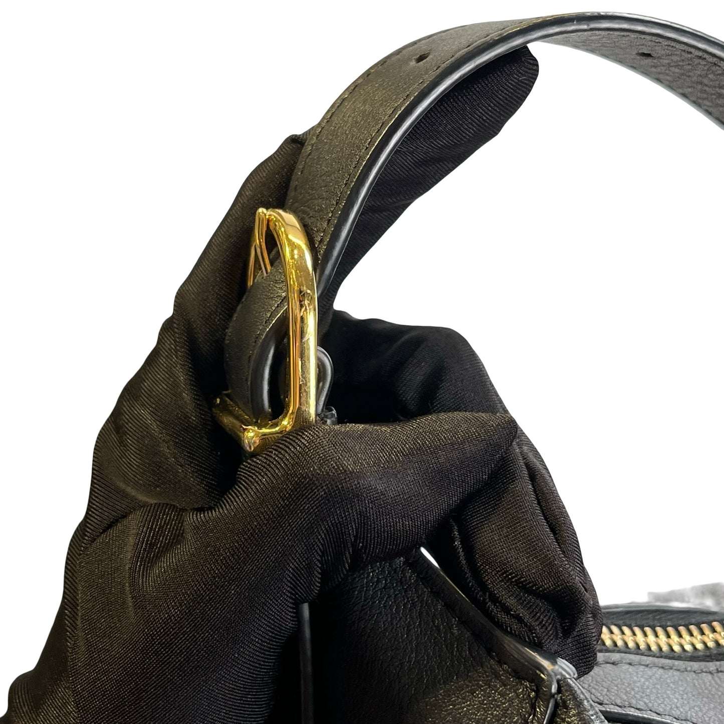 Used CELINE Leather Sangle Bucket Bag Shoulder Bag Black