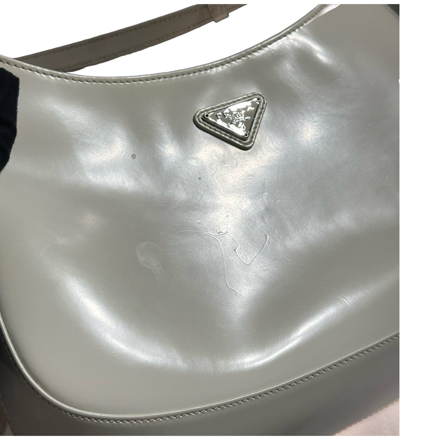 PRADA CLEO BRUSHED LEATHER SHOULDER BAG WHITE PHW [3001009]
