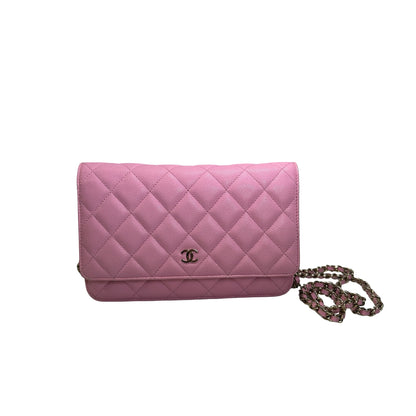 Used CHANEL Caviar Gold tone Wallet on chain Wallet on chain Pink