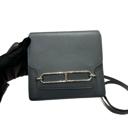 Used Hermès Clemence leather MINI ROULIS Shoulder Bag Gray PHW