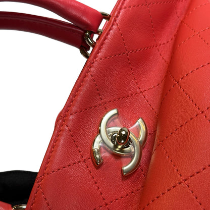 Used Chanel Lambskin Leather Bucket Bag Red PHW