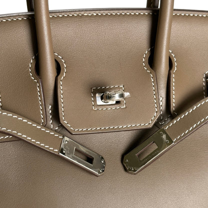 Used HERMES Swift Leather Birkin 25 Handbag Etoupe PHW