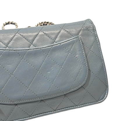 Used Chanel Shiny Calfskin WOC Cross Body Bag Baby Blue PHW