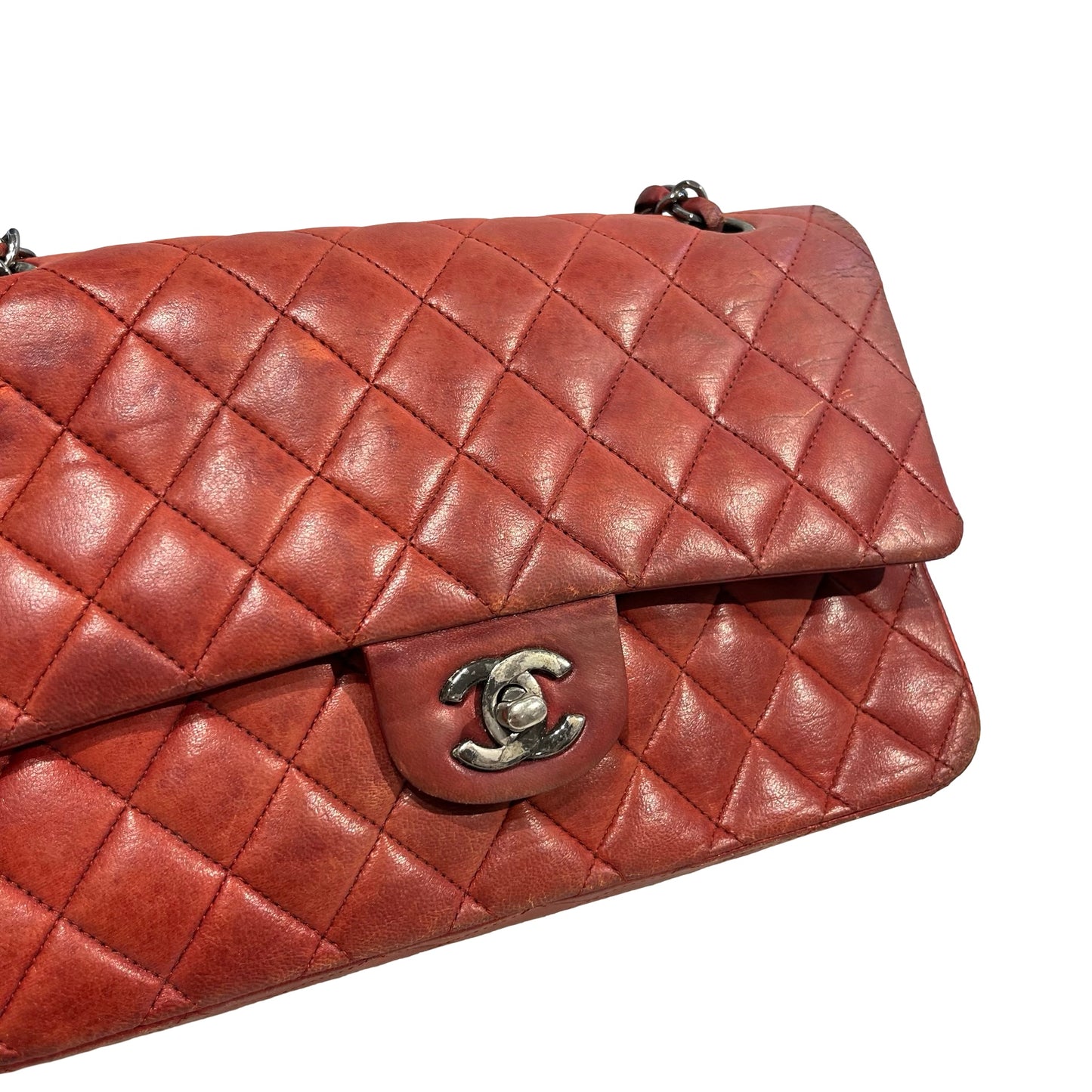 Used CHANEL Quilted Classic Flap Chain Shoulder Bag Red