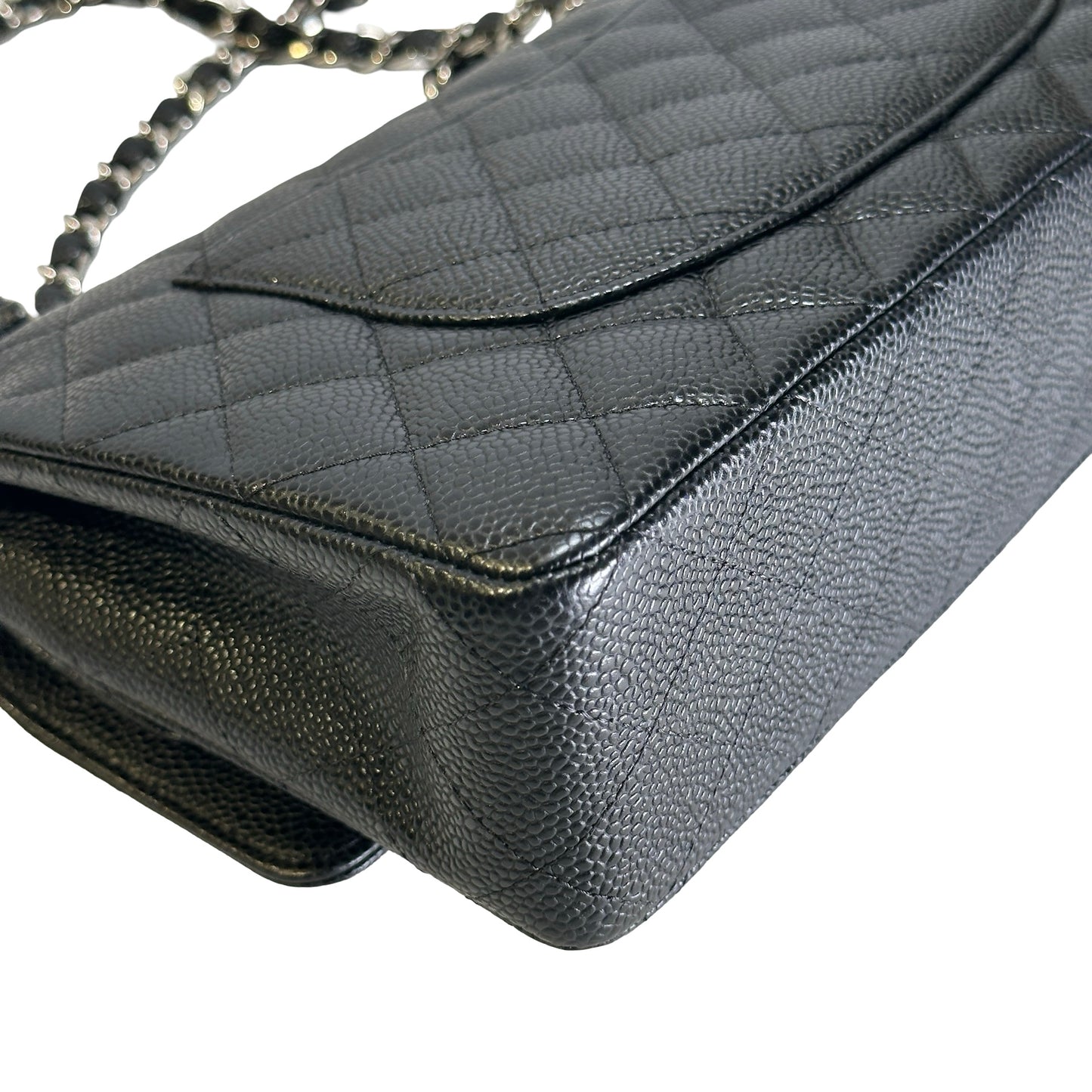 Used CHANEL Caviar Quilted Classic Flap Shoulder Bag Black Silver