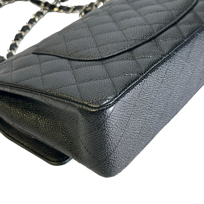Used CHANEL Caviar Quilted Classic Flap Shoulder Bag Black Silver