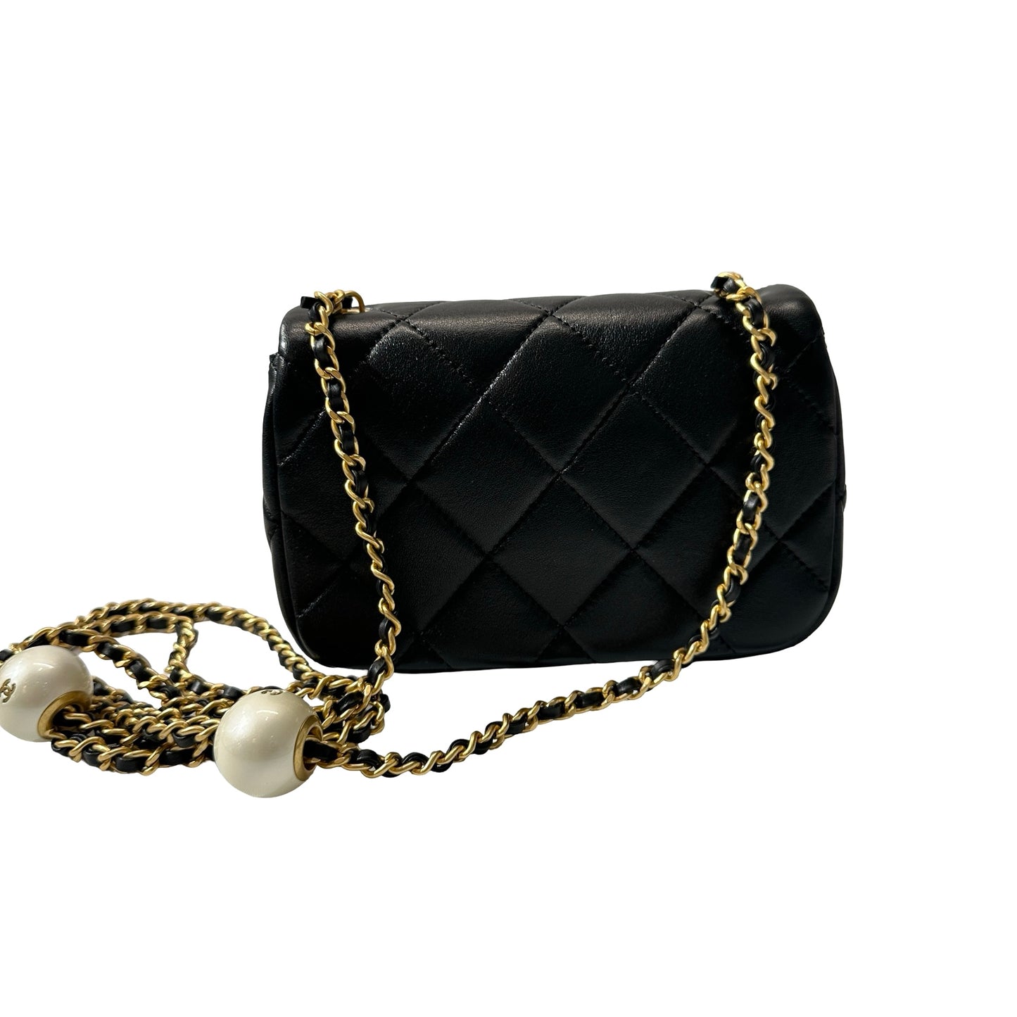 Unused CHANEL Mini flap 17cm Cross Body Bag Black GHW