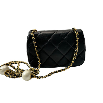 Unused CHANEL Mini flap 17cm Cross Body Bag Black GHW