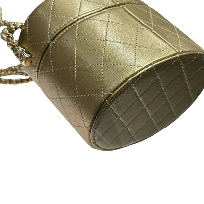 CHANEL ROUND VANITY CASE GOLD LAMBSKIN GHW [3001017]