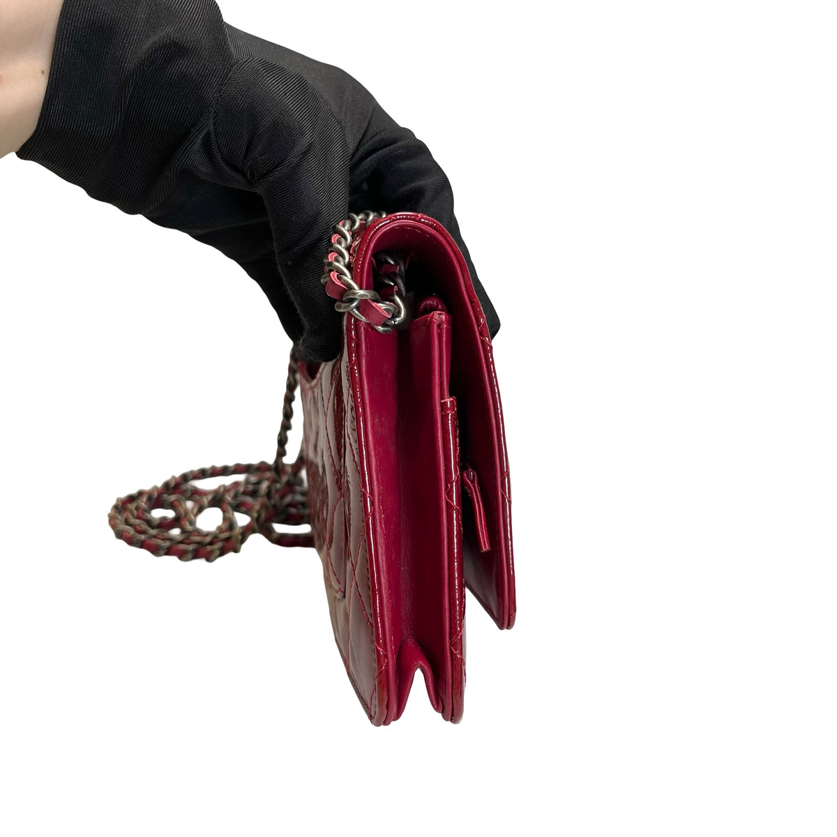 Used CHANEL Quilted Patent Leather 2.55 WOC Handbag Red