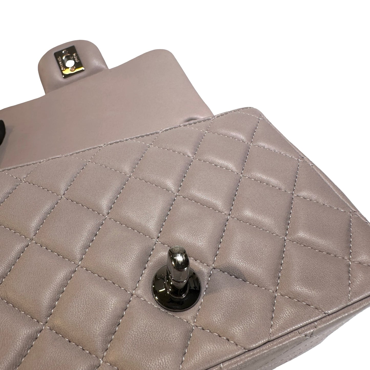 Used CHANEL Lambskin Classic Flap Bag Cross body bag Grey PHW
