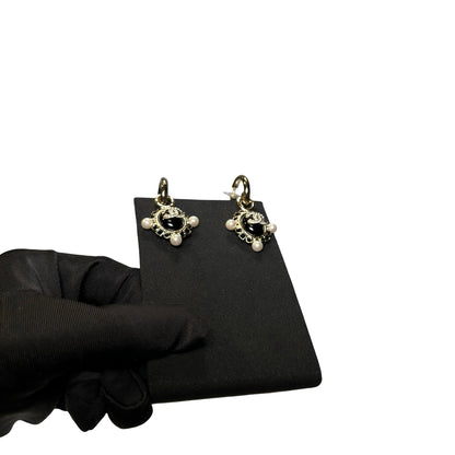Used CHANEL Platinum Earrings Black GHW