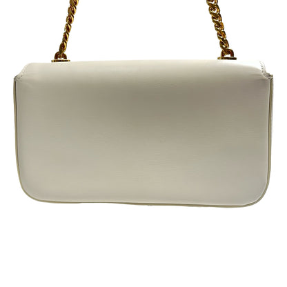 Used CÉLINE Calfskin Leather Triomphe Cuir Chain Shoulder Bag White GHW