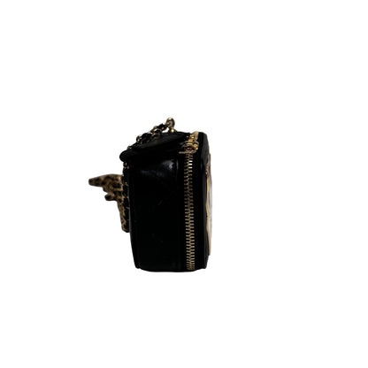 New CHANEL Lambskin Leather Vanity Case Shoulder Bag Gold Black GHW