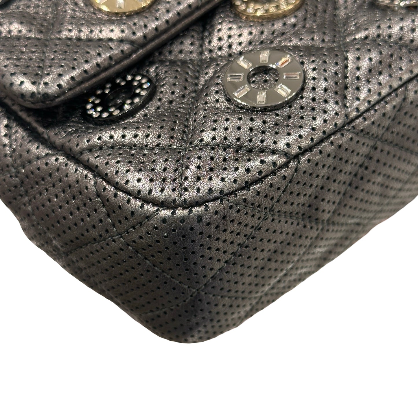 Used CHANEL Lambskin Leather Cross Body Bag Silver GHW