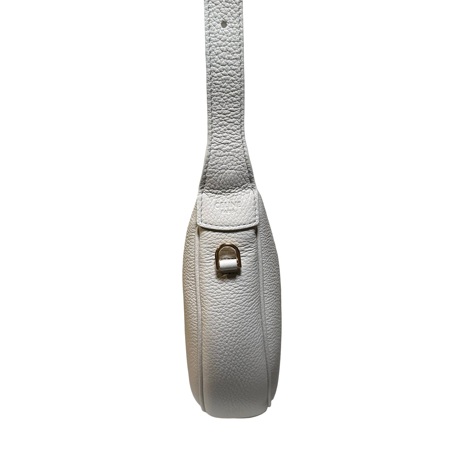 Used CELINE Grained Calfskin Teen Lulu Rice Hobo Bag White Ghw