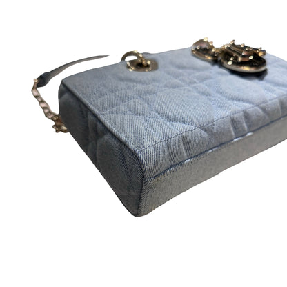 Used DIOR Denim Cannage D-Joy Medium Two Way Shoulder Bag Light Blue