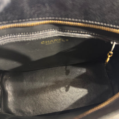 Used Chanel Calfskin Leather Vintage Tote Bag Black GHW