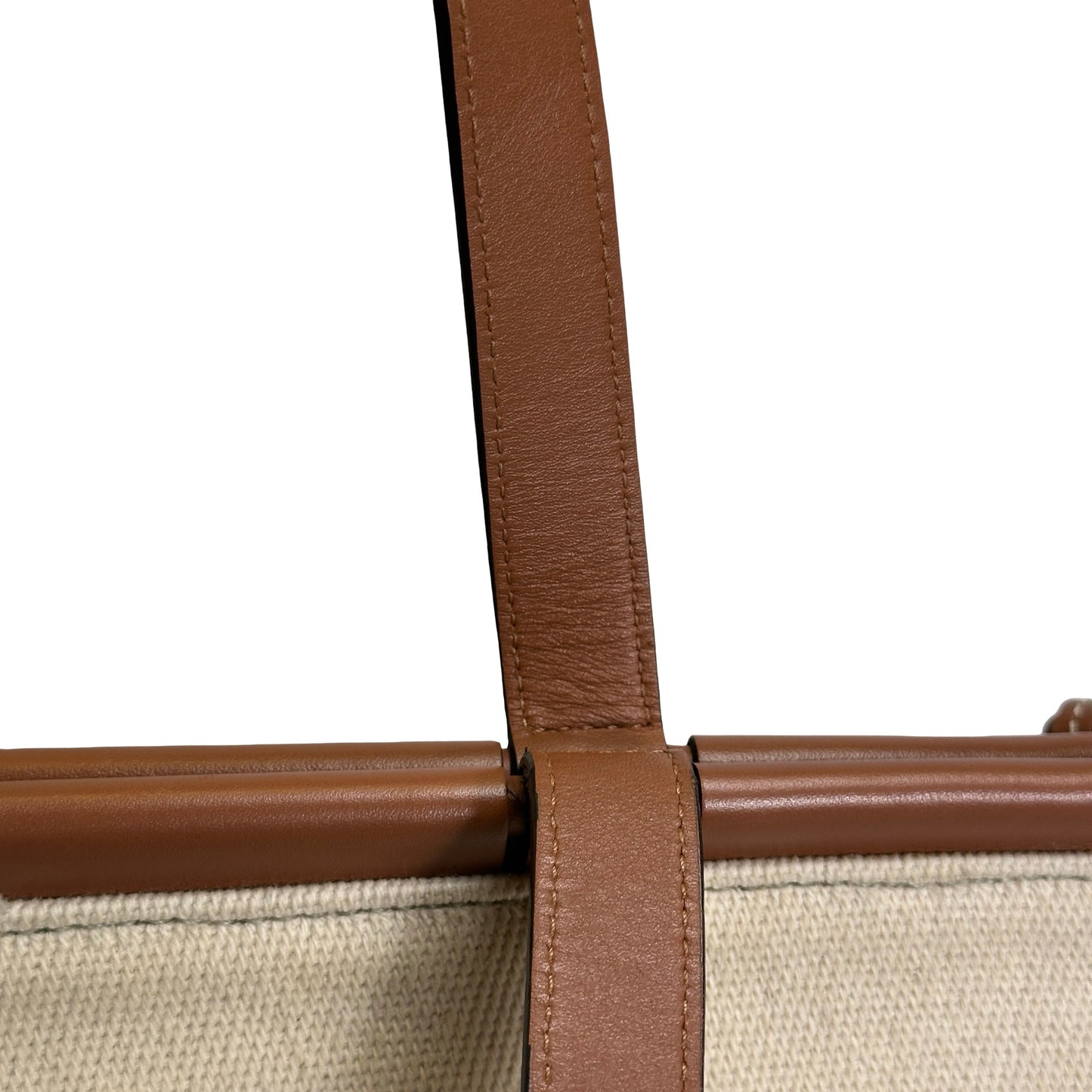 Used LOEWE Canvas Calfskin Cushion Tote Bag Ecru Tan