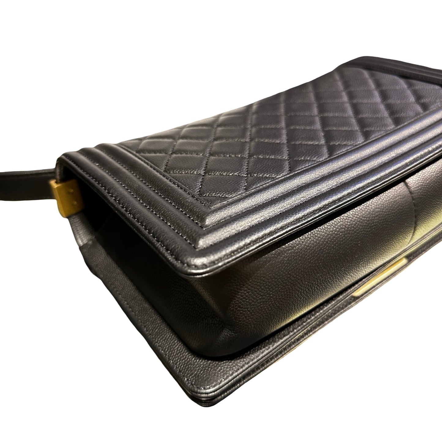 Used Chanel Calfskin Leather Boy 25cm Shoulder Bag Black GHW