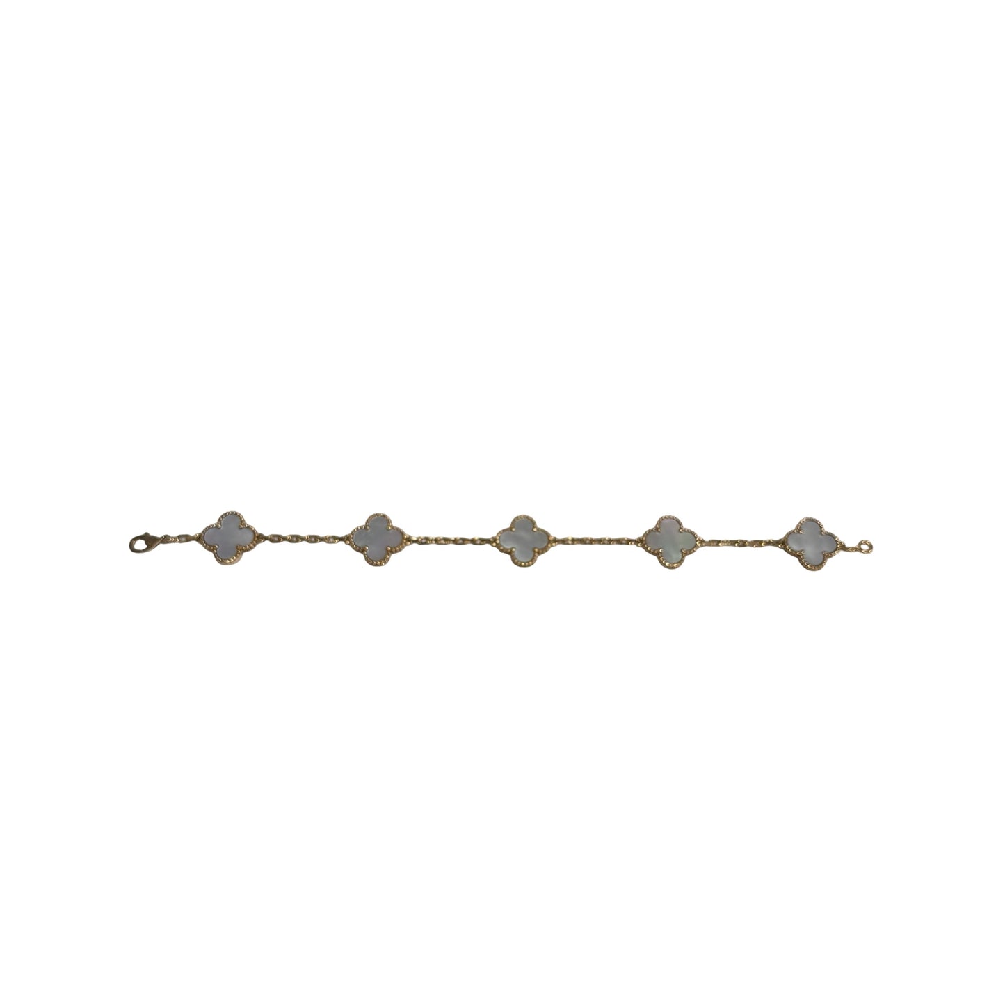 Used VAN CLEEF & ARPELS Mother of Pearl Yellow Gold Vintage Alhambra bracelet, 5 motifs BRACELET White Gold