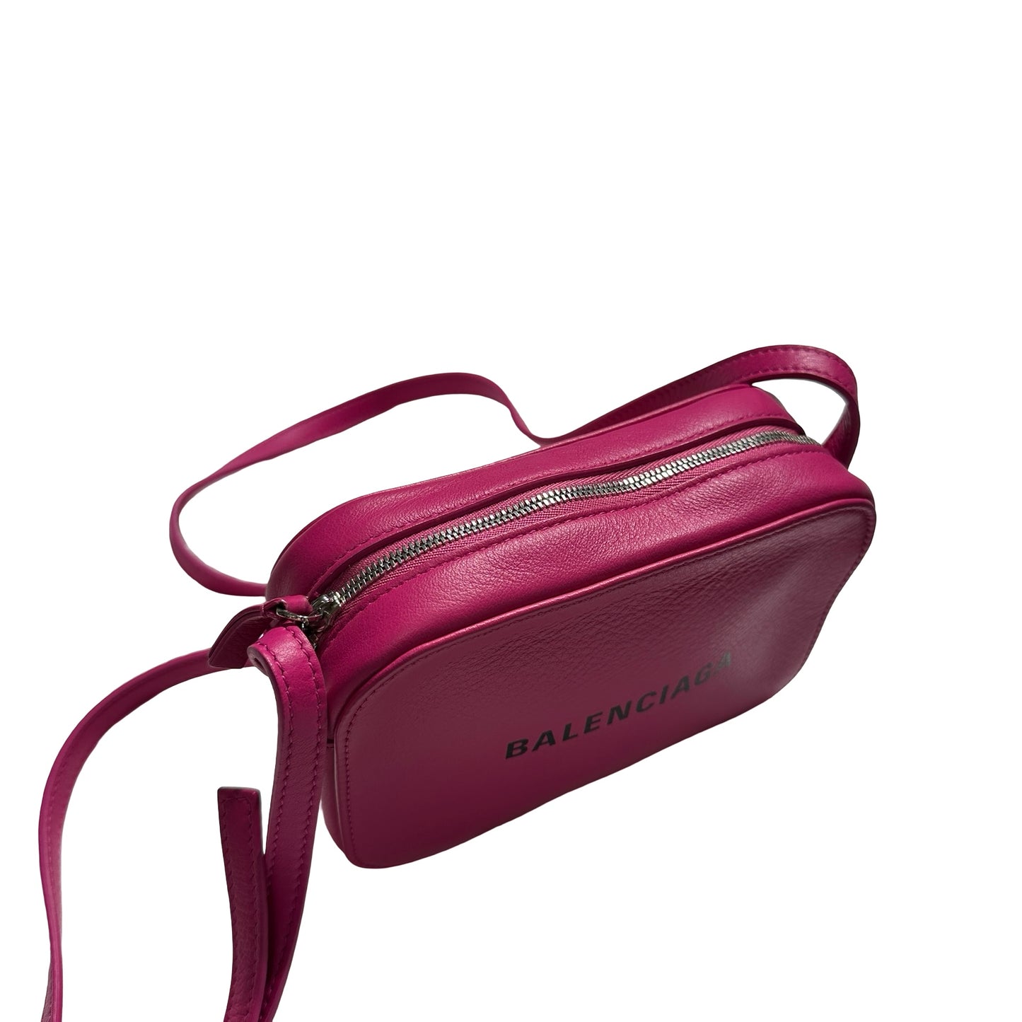 Used BALENCIAGA Leather Logo Print Everyday Camera Bag Camera Bag Pink Black