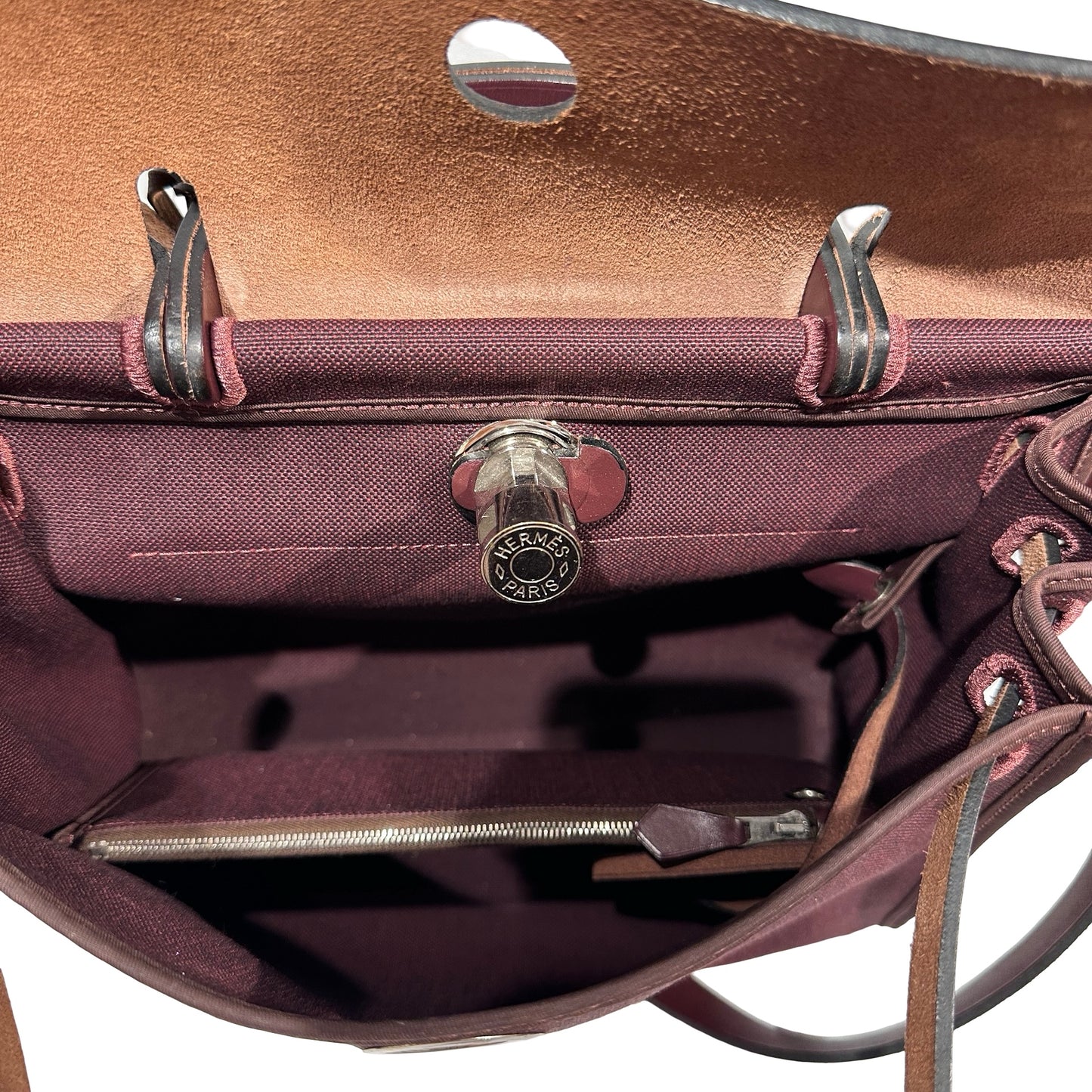 Used HERMÈS Canvas Herbag 31 Shoulder Bag Red PHW