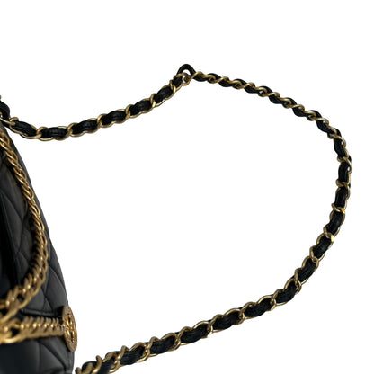 Used CHANEL Quilted Leather Classic Flap Chain shoulder bag Black Gold
