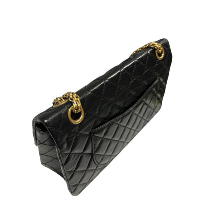 Used CHANEL Quilted Aged Calfskin 2.55 Small Chain Shoulder Bag Black Gold