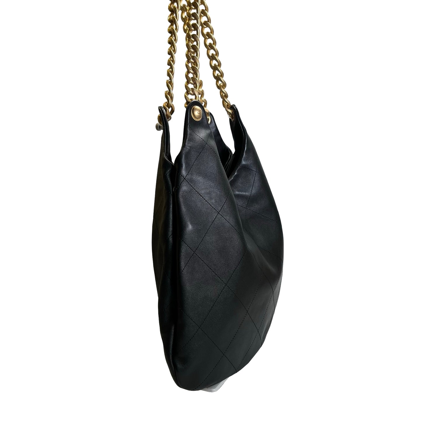 Used CHANEL Quilted Hobo Bag Hobo Bag Black Gold Hardware