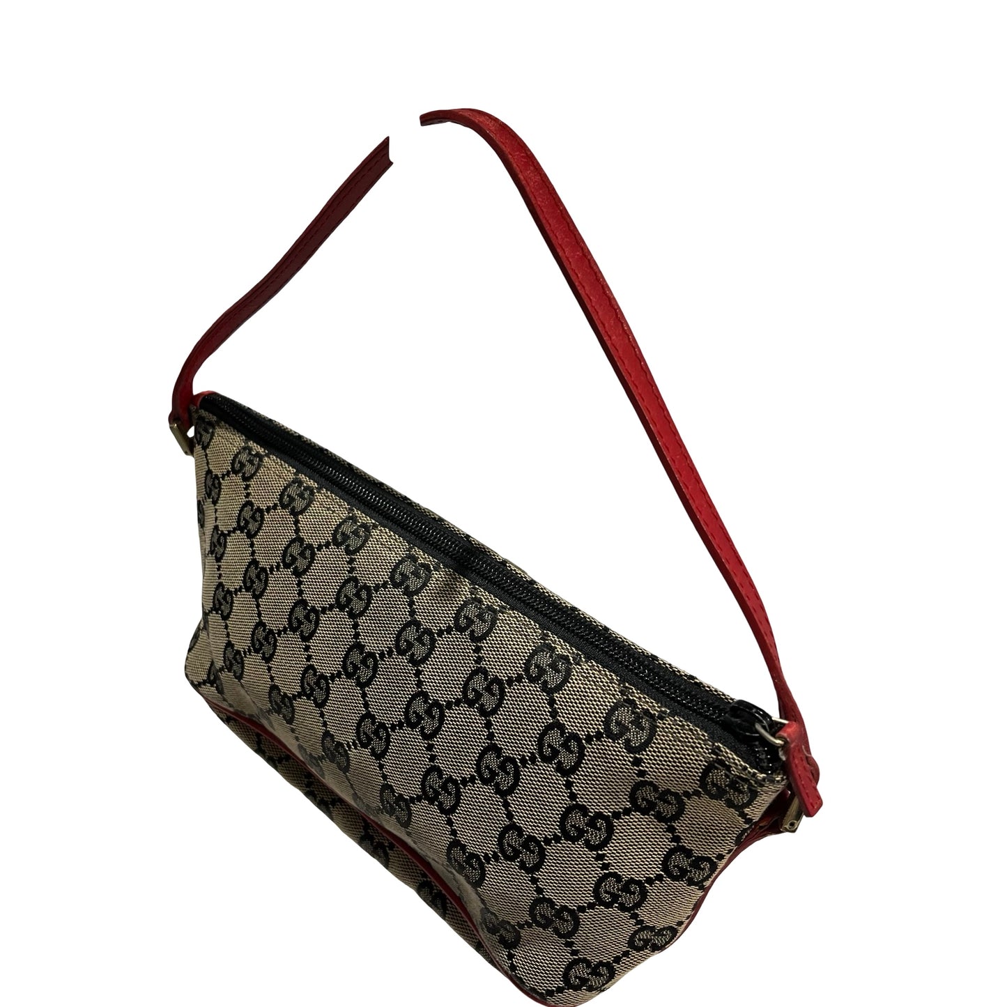 Used GUCCI GG Canvas Pochette Handbag Beige Red
