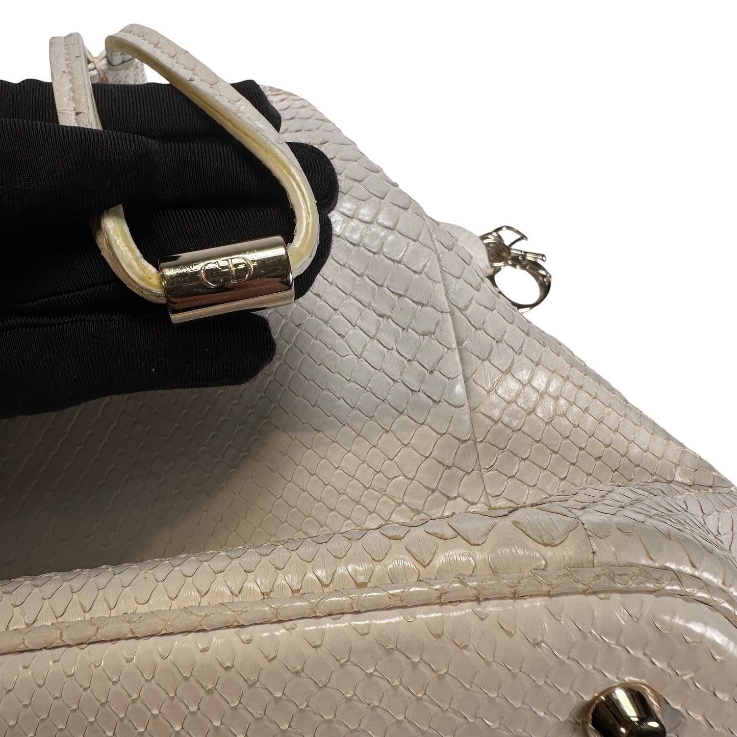 Used CHRISTIAN DIOR Python Bucket Bag Bucket Bag White GHW
