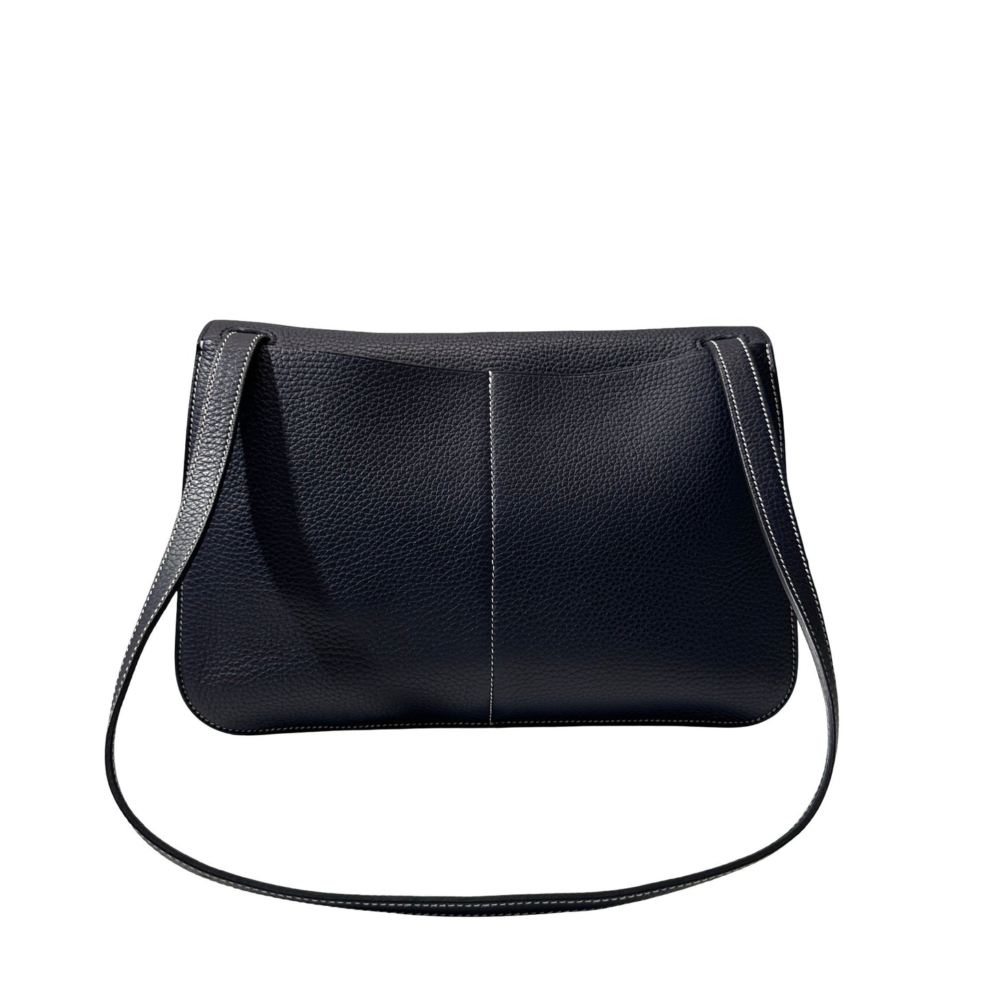 Used HERMÈS Clemence leather Halzan 31 Shoulder Bag Navy Blue PHW