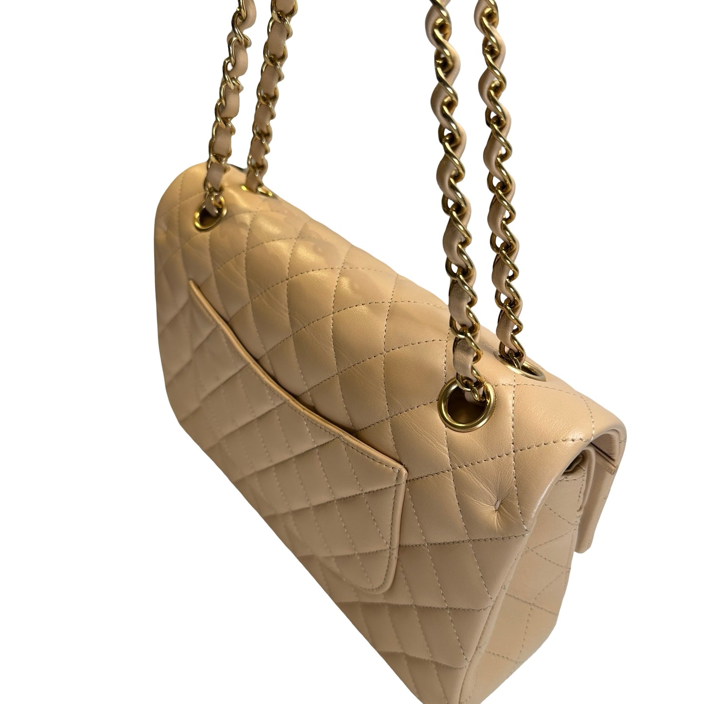Used CHANEL Lambskin Classic Flap 25cm Chain shoulder bag Beige GHW