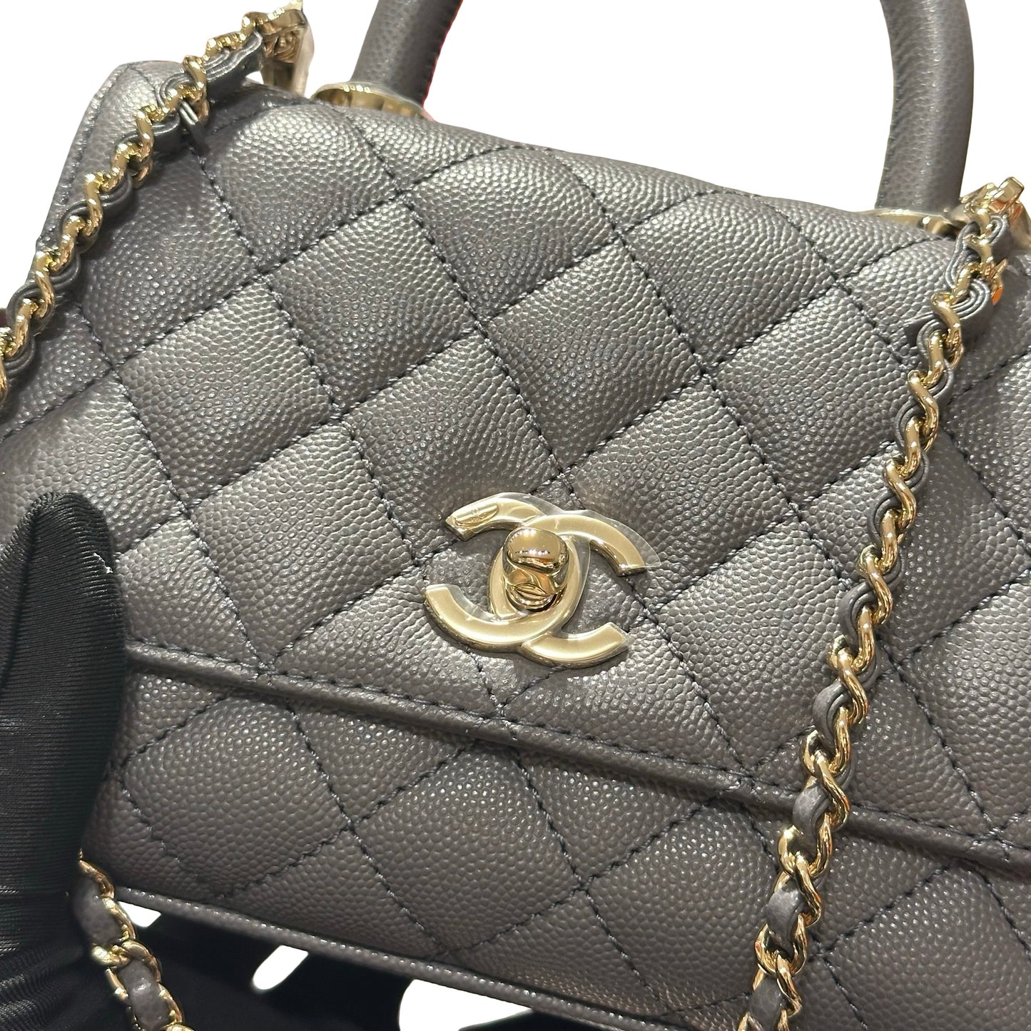 New CHANEL Calfskin Leather Mini coco handle Shoulder Bag GHW Black
