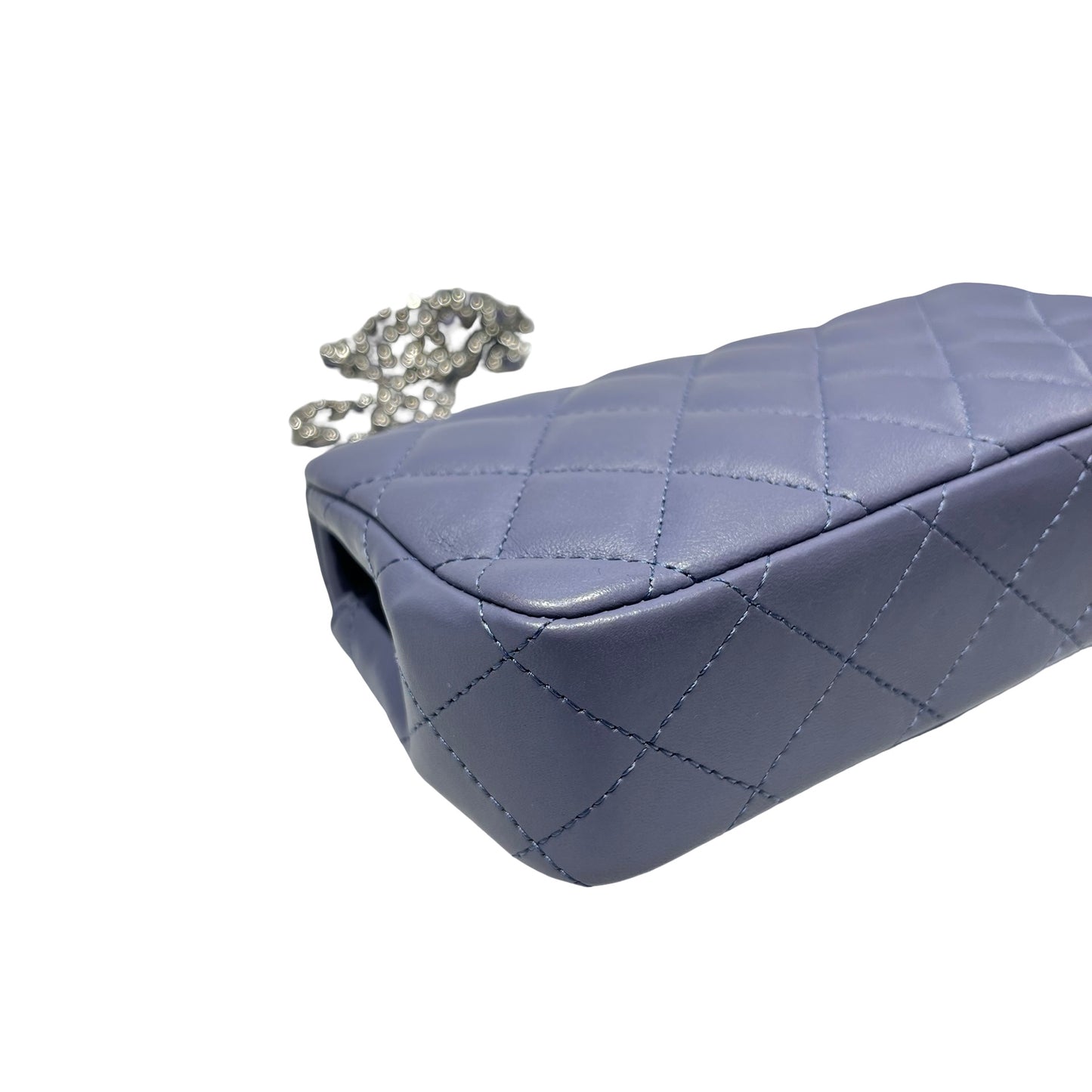 Used CHANEL Lambskin Leather Mini flap 17cm Cross Body Bag PHW Purple