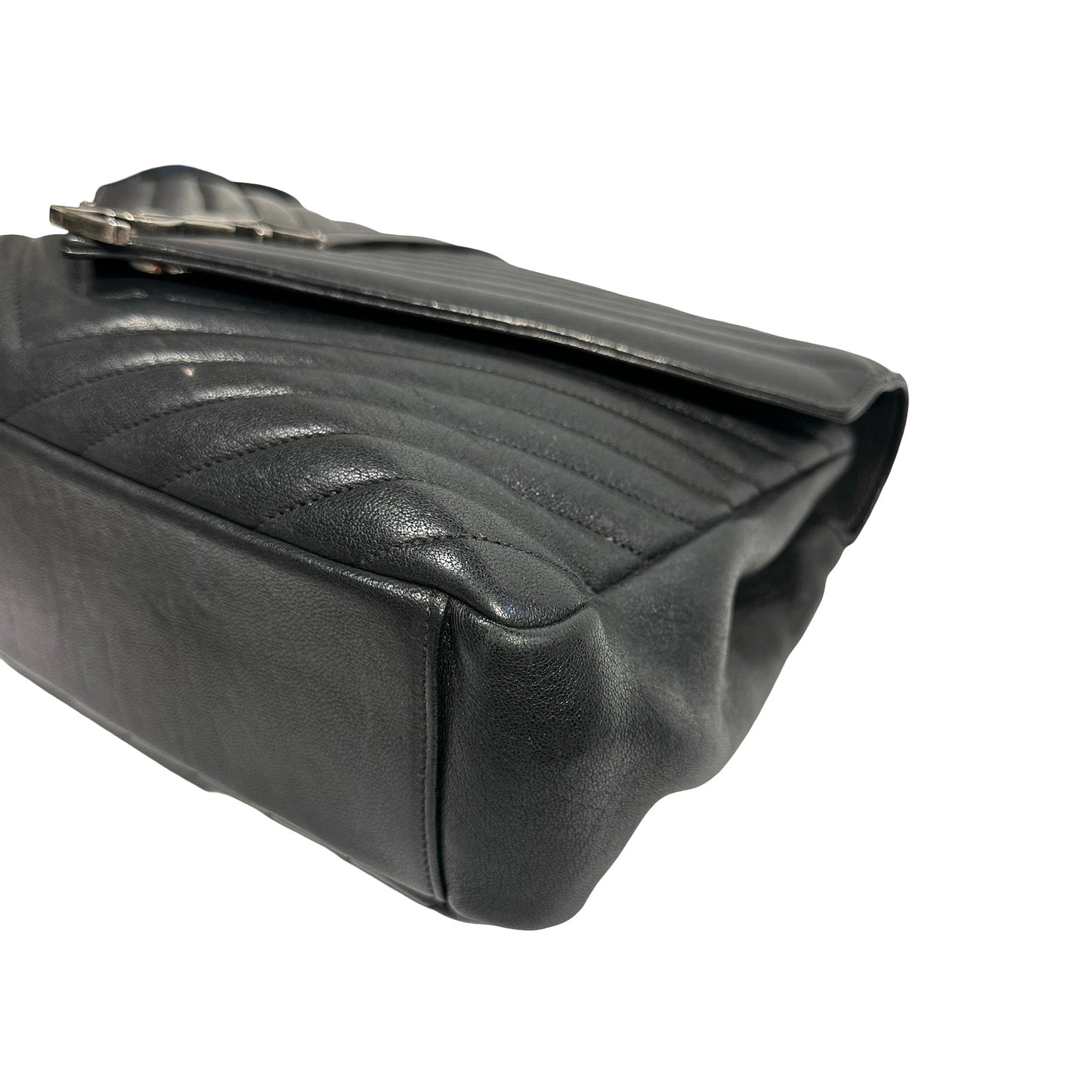 Used SAINT LAURENT Lambskin Leather College medium Shoulder Bag Black PHW