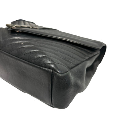 Used SAINT LAURENT Lambskin Leather College medium Shoulder Bag Black PHW
