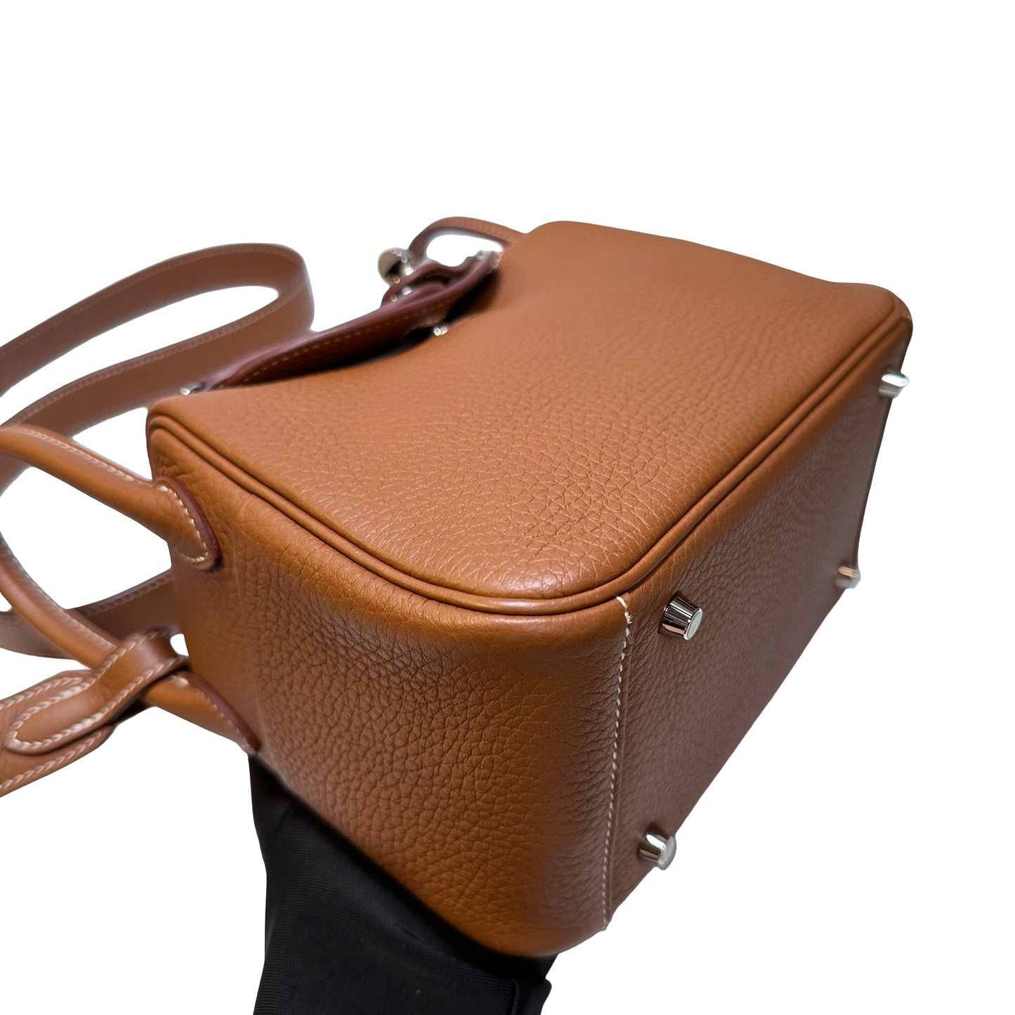 Used HERMÈS Clemence leather Taurillion Mini Lindy Shoulder Bag Gold (37) PHW