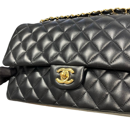 Used CHANEL Quilted Lambskin Classic Flap Chain Shoulder Bag Black Gold