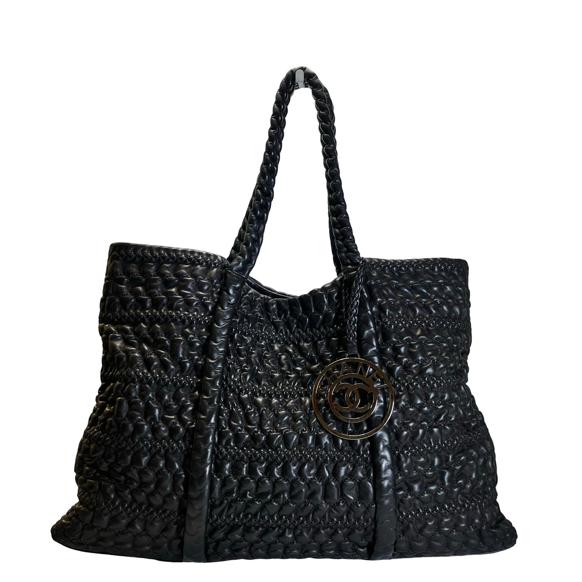 Used CHANEL Lambskin Tote Bag Tote Bag Black Silver