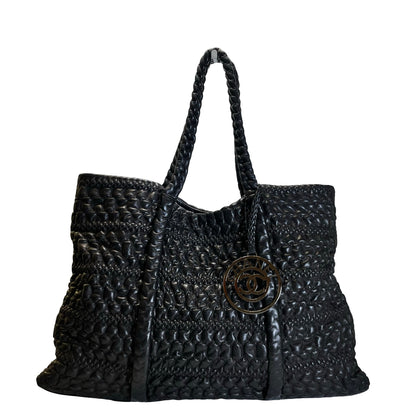 Used CHANEL Lambskin Tote Bag Tote Bag Black Silver