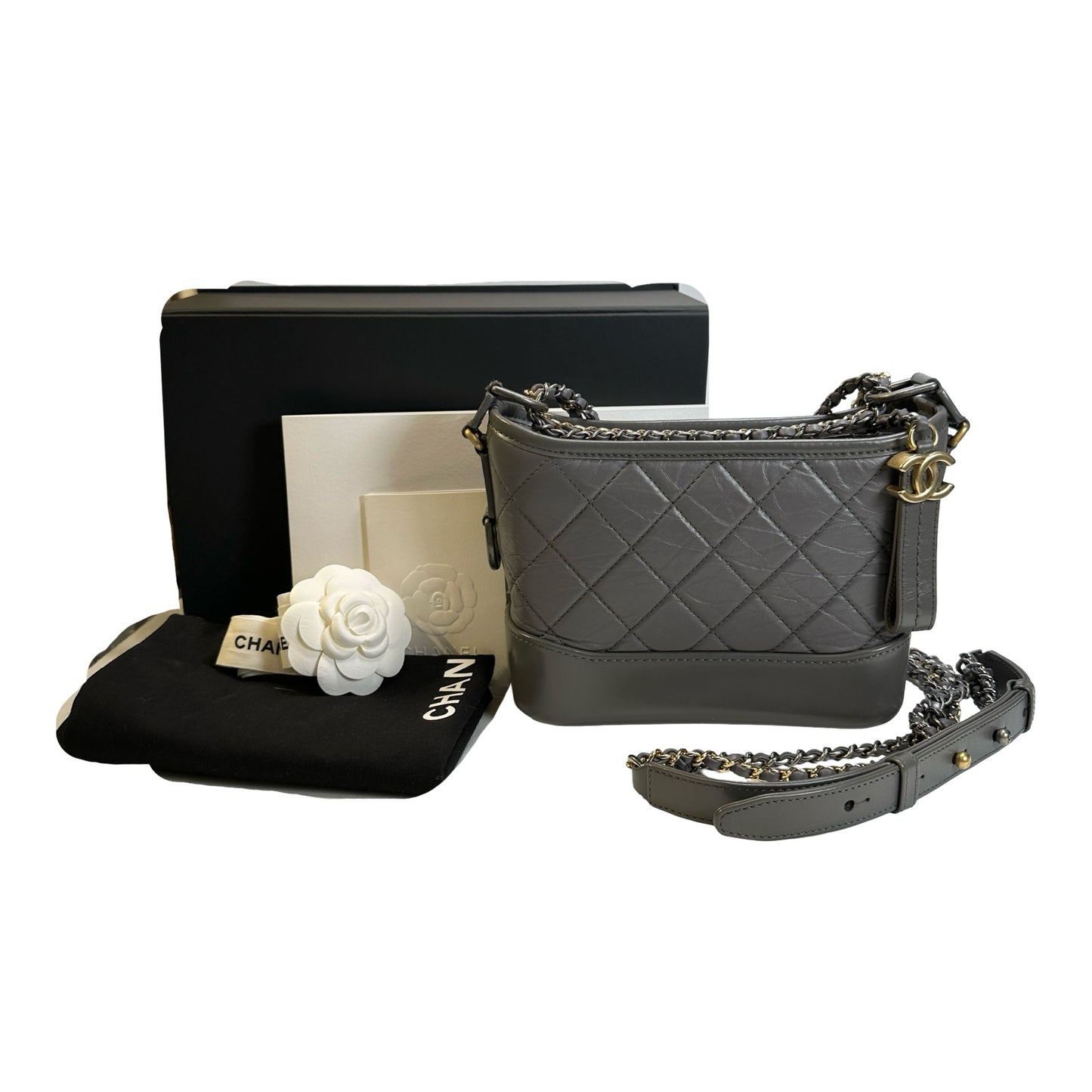 Used CHANEL Quilted Leather Gabrielle Hobo Bag Grey