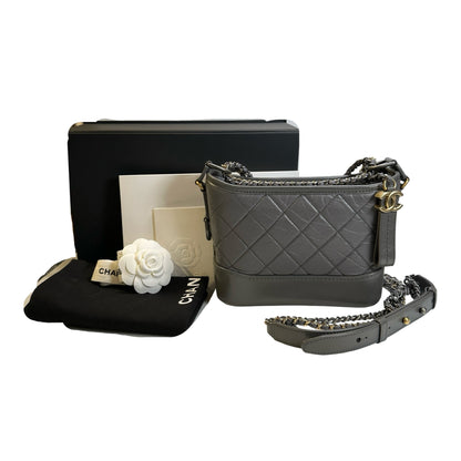 Used CHANEL Quilted Leather Gabrielle Hobo Bag Grey