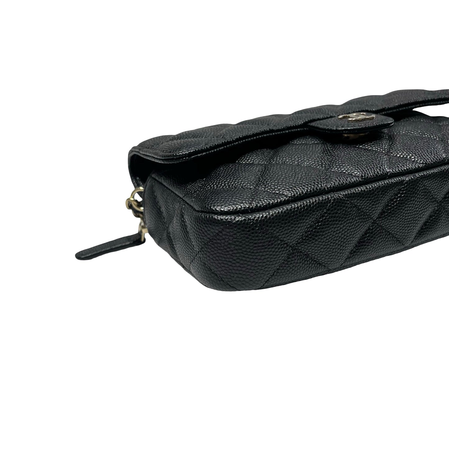 Used CHANEL Caviar Leather Chain Phone Case Cross Body Bag Black GHW