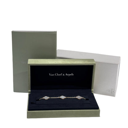 Used VAN CLEEF & ARPELS Mother of Pearl Yellow Gold Vintage Alhambra bracelet, 5 motifs BRACELET White Gold