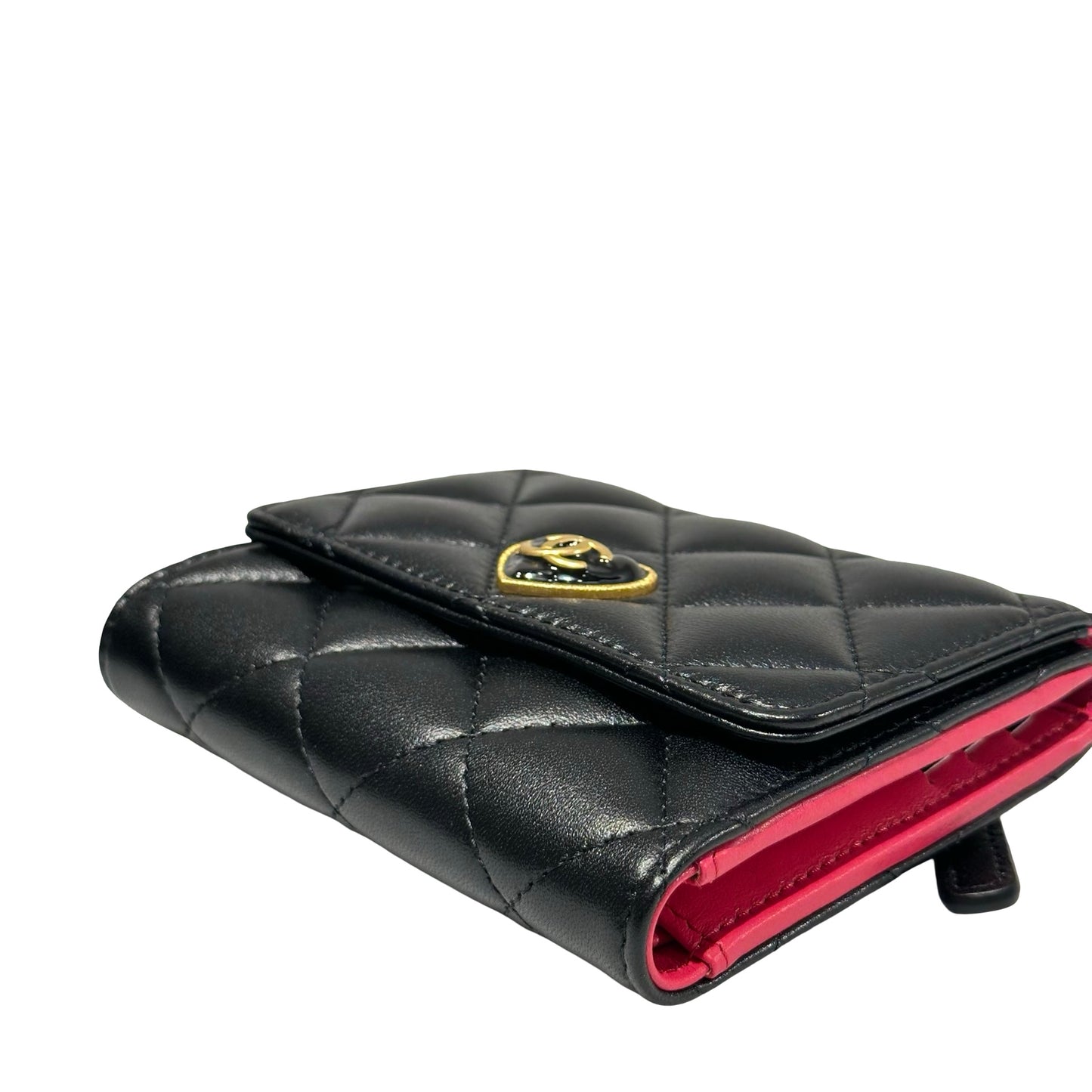 Unused CHANEL Lambskin Leather Wallet Black GHW